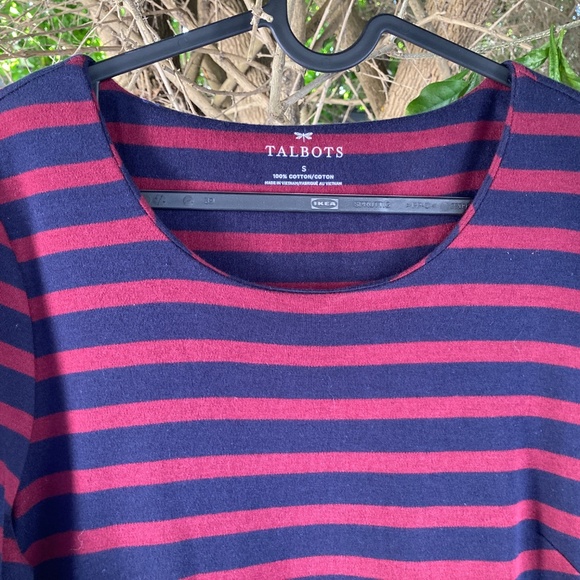 Burgundy Navy Cotton Striped Dress by Talbots - Picture 3 of 10